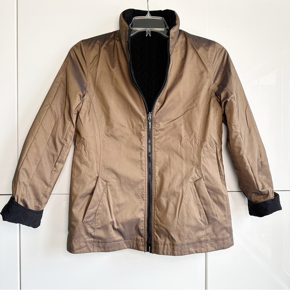 Gallery Petite Quilted Reversible Coat Jacket Black Brown Pockets Petite Medium - Picture 4 of 8